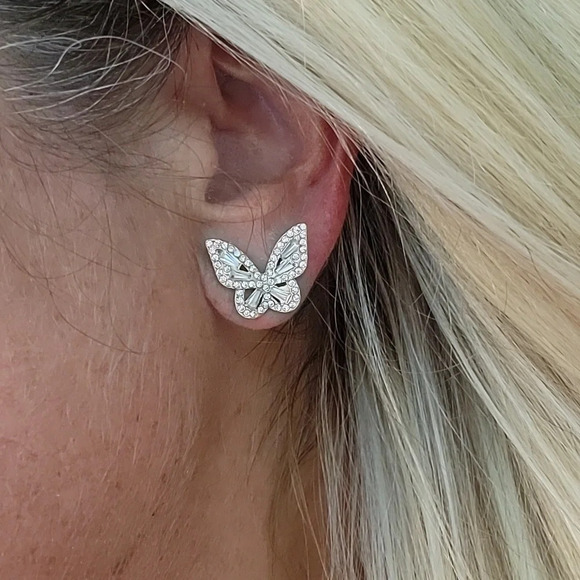 CRYSTAL SHIMMER BUTTERFLY EARRINGS, Choice of Color - Picture 5 of 10